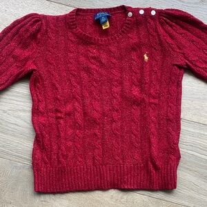 Girls Burgundy Sparkly Cable Knit Sweater by Ralph Lauren